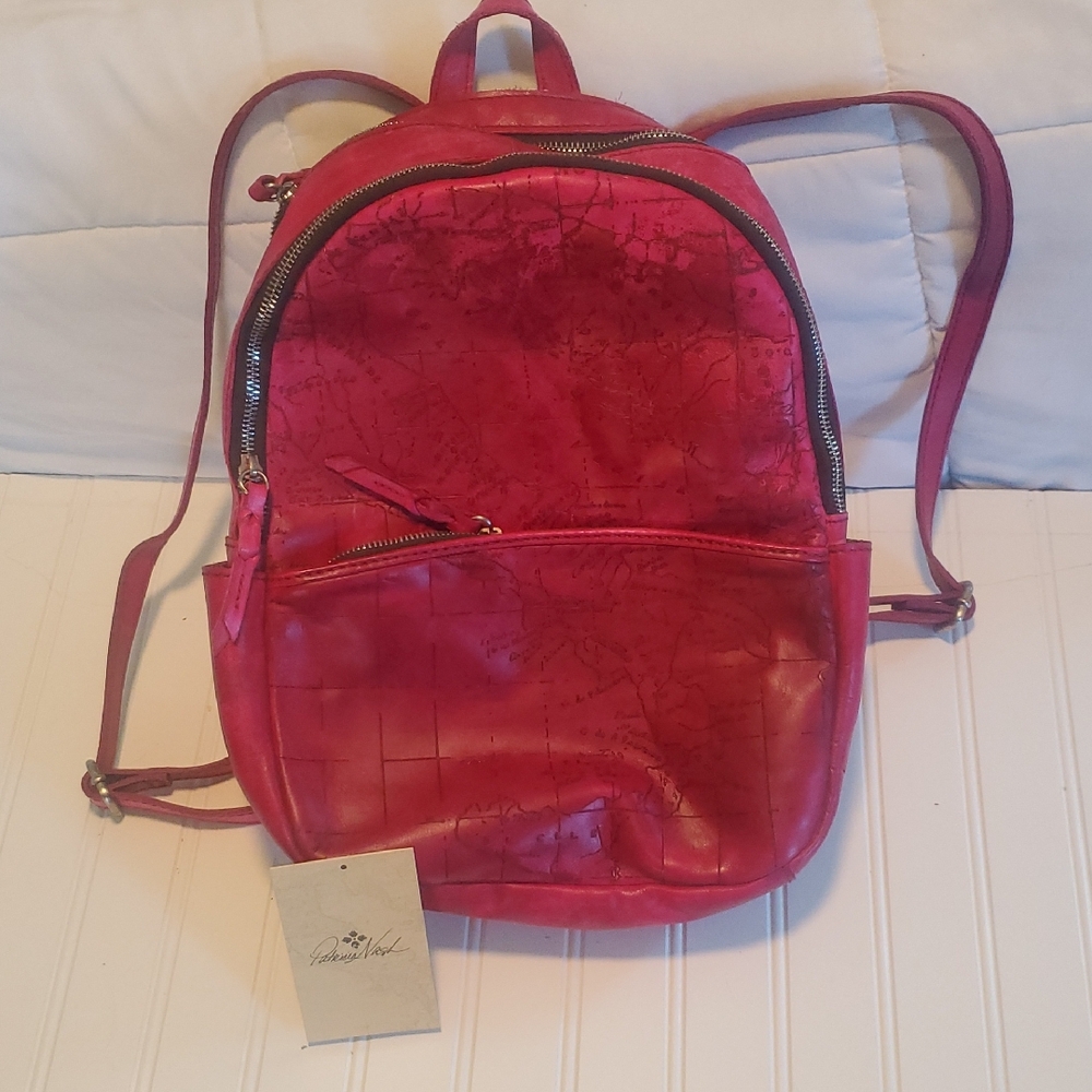 Patricia Nash Vintage Laser Map Turi Pink Red Backpack Leather